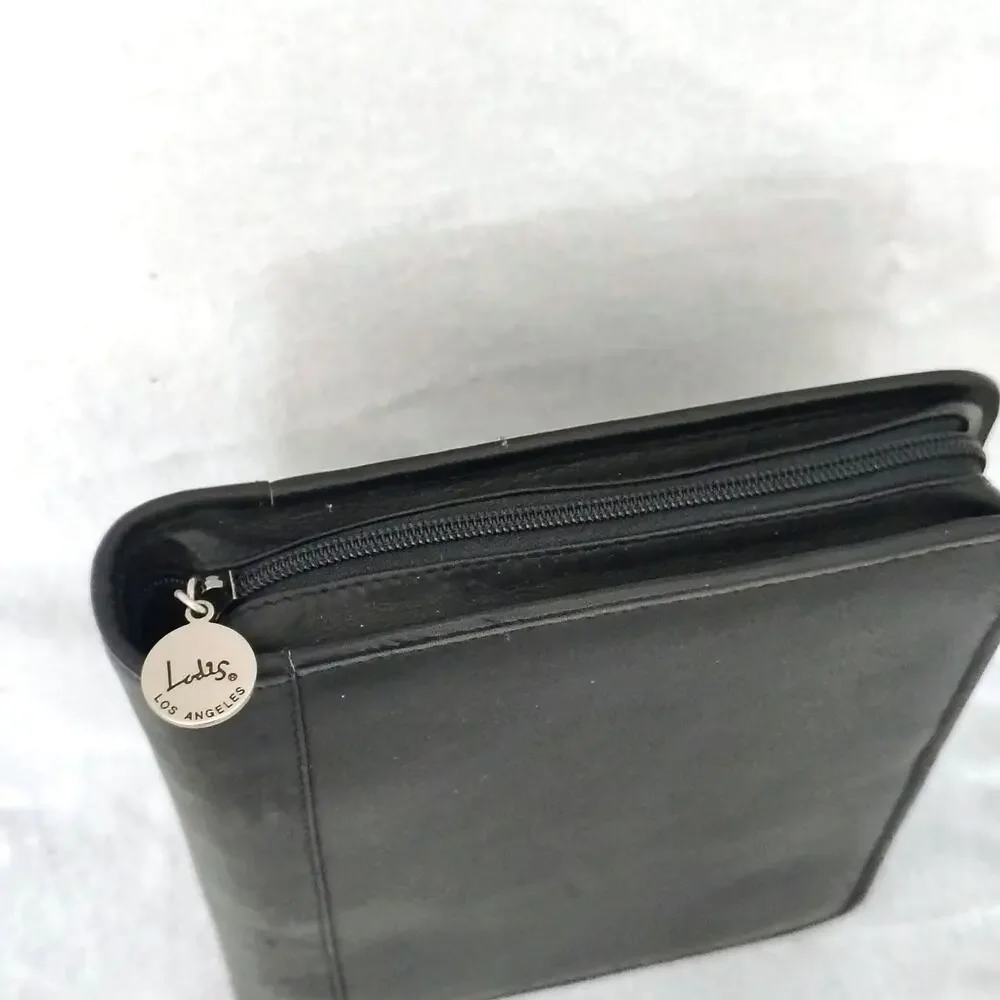 Lodis Black Leather Zip Folio Binder Planner Business Lined Pages Expense Notes